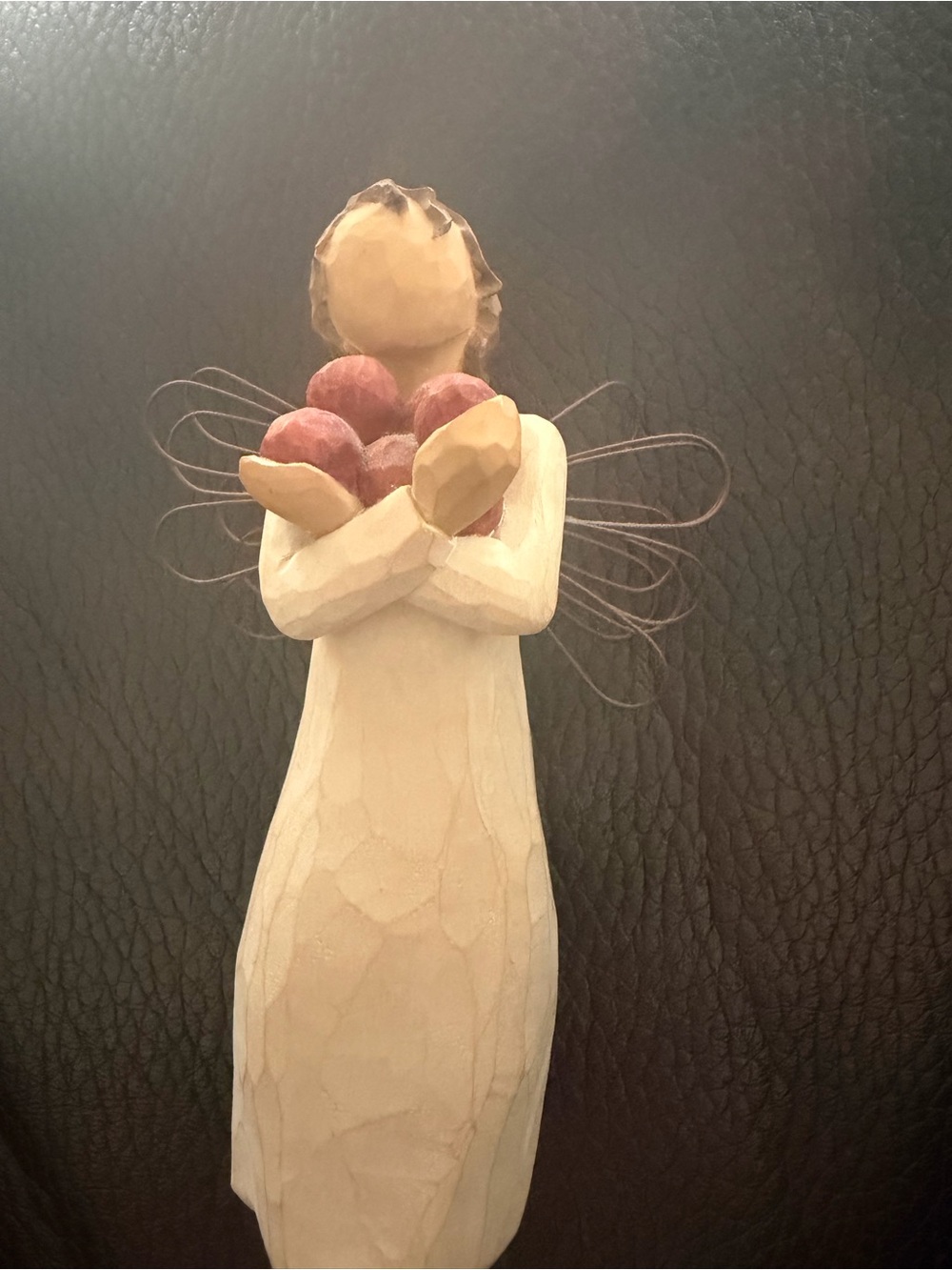Willow Tree Cream Angel Sculpture with Red Heart Orbs